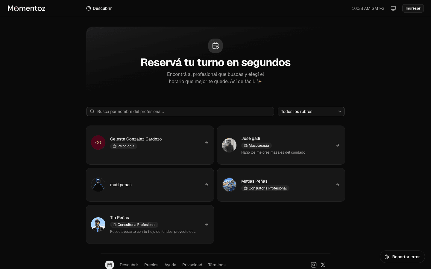 Captura del sitio Momentoz